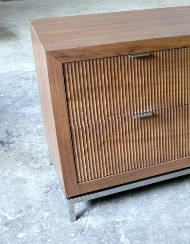 Dining Server Fluted Walnut with stainless steel base